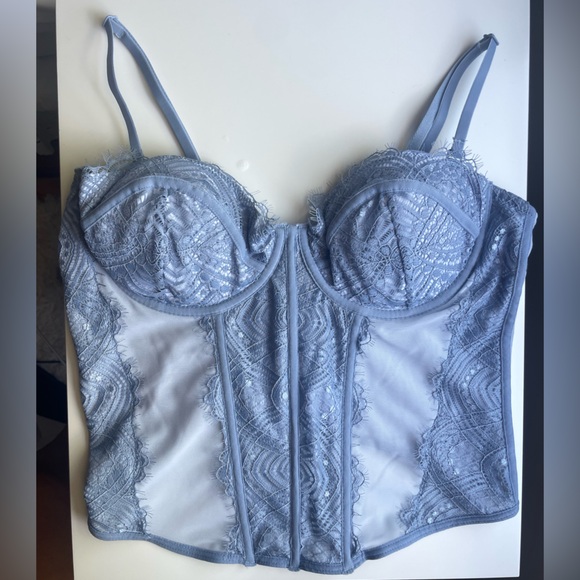 garage lace mesh bustier corset top in serenity blue - Picture 1 of 3